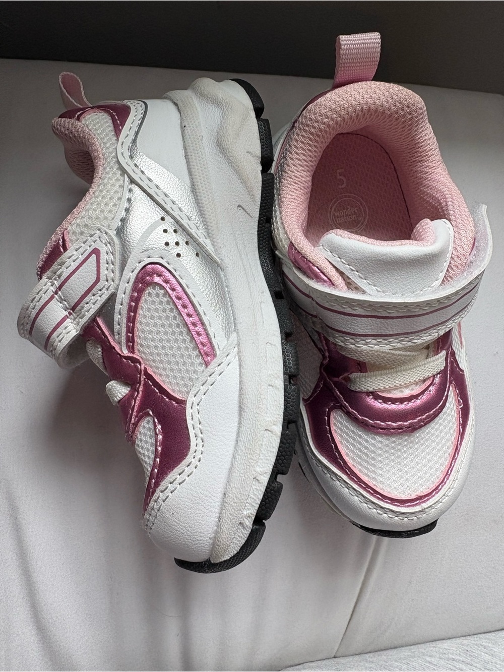 wonder nation White and Pink Kids Sneakers - Velcro Strap